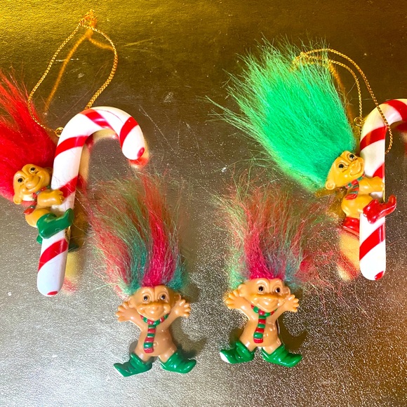 RUSS BERRIE VINTAGE CHRISTMAS ELF TROLLS & CANDY CANE ELF TROLL ORNAMENTS BUNDLE - Picture 8 of 16